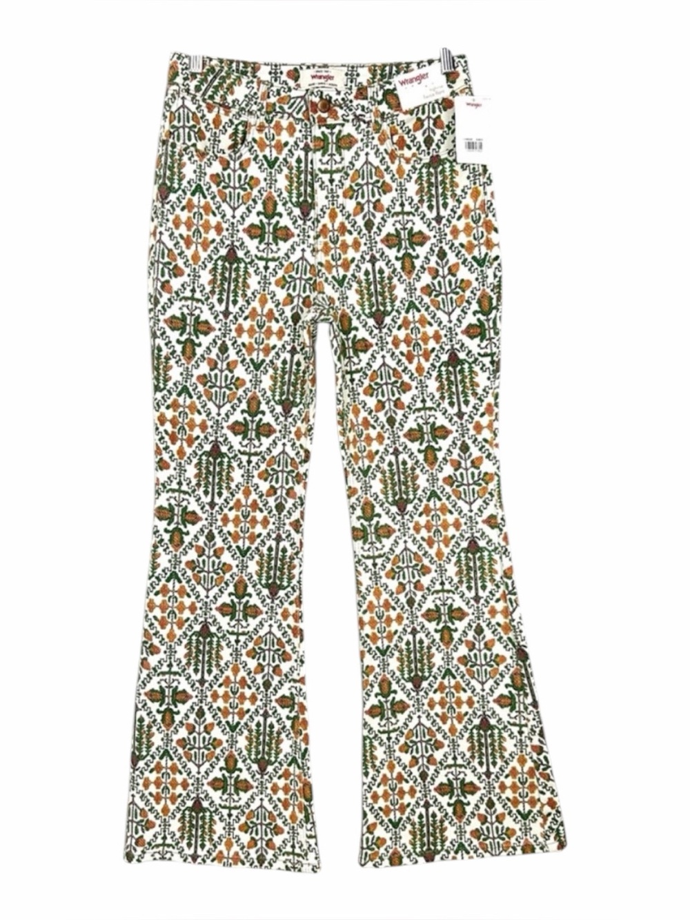Wrangler Womens High Rise Fierce Flare Jeans Floral Damask Print 27 x 32 NEW - Picture 2 of 6